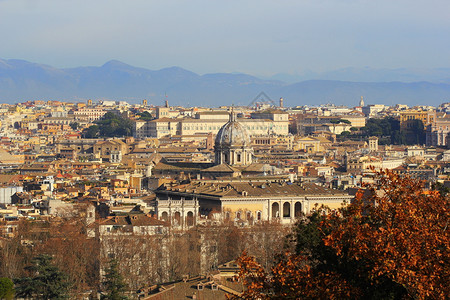 意大利罗马从Janiculum山和露台欣赏城市景观山和露台欣赏城市景观颜色树木风优美图片