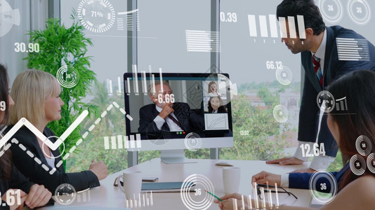 人们数字的造企业员工视频电话会议中商务人士的创意视觉营销数据分析和投资决策制定的数字技术概念企业员工视频电话会议中商务人士的创意图片