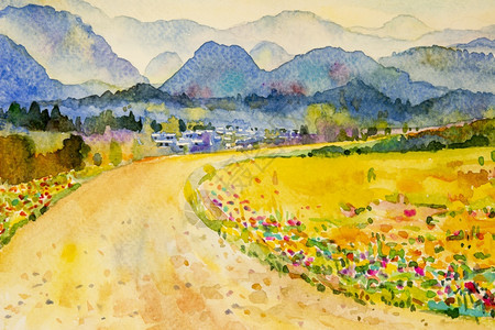 村庄草全景观和乡村社会情感自然美貌天线背景绘制亚洲半抽象图解的绘画案于20年1月6日发布Ahndpaintingimpactpi图片