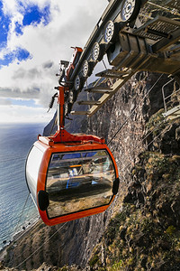 岩石全景领导从天空到海滩的公路山上有线汽车CaboGirao马德拉岛广受欢迎的旅游景点和美丽的风图片