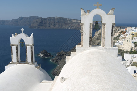 祷告希腊圣托里尼岛奥亚教堂爱琴海尊重背景