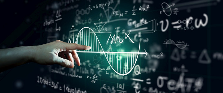 职业或者家手掌握科学公式和数等抽象黑板背景数学或化教育人工智能概念以科学公式和数等为基础图片