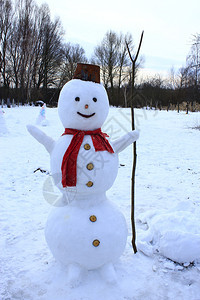 衣服美丽的在新年雪中人欢乐的赋予圣诞象征雪人与红围巾在厨房花园雪人快乐的圣诞雕塑图片