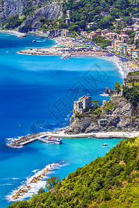 Cinqueterre意大利Liguria的著名公园意大利MonterossoalMare村海滩著名的蓝色图片