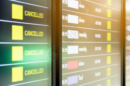 展示锁关闭机场在COVID19流行病期间关闭机场广告板取消苏尔纳布胡密机场的航班控制板图片