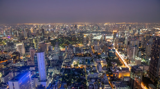 角度泰国曼谷现代天线的空中日落观景黄昏首都图片