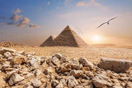 自然文化Chephren金字塔和Cheops金字塔美丽的中午景色Chephren金字塔美丽的中午景色日落图片