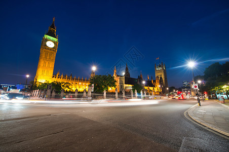 户外首都运动夜间交通西敏斯特伦敦议会大本和胡韦斯图片