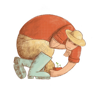 帽子智力象征以红衬衫草帽和雨靴围成的男子用人工拖网老旧风格播种标志签网络海报Vitruvian园艺员插图用红色衬衣草帽和雨靴围成图片