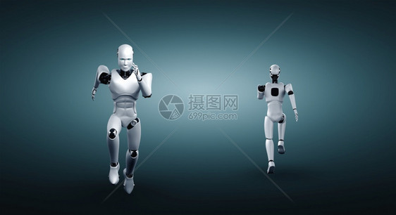 目标种族商业运行机器人形显示快速运动和生命能量在未来创新发展的概念对AI大脑和人工智能思维通过机器学习3D插图运行机器人形显示快图片