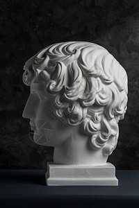 经典的古老安提诺斯头雕像白石膏复制件供艺术家在一张深色纹理背景的画家用人类面部的粉笔雕塑古老雕像安提诺斯头印本古典希腊的图片