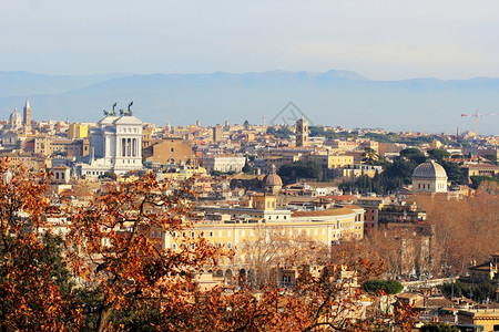 玛丽亚冬天意大利罗马从Janiculum山和露台欣赏城市景观与VittorianoSantaMaria在AraCoeli教堂和C图片