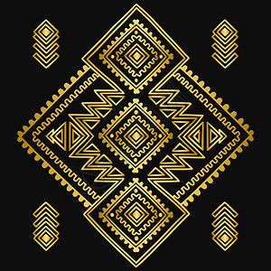阿兹台克人指甲花挫败金色部落线形状族裔态种非洲墨西哥美印以非第安人风格的神圣几何印刷物族裔和部落模式可用于纺织品地毯彩色书籍图片