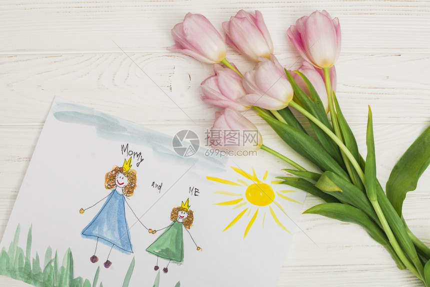 孩子用花画母女分辨率和高质量美丽照片高质量和分辨率美丽照片概念插图女士家庭图片