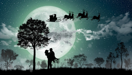 黑暗的圣诞快乐情侣在满月下跳舞圣诞快乐的情侣们在满月下跳着舞欢快地共移动夜晚图片