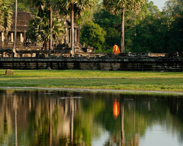 柬埔寨旅行目的地暹粒AngkorThom寺吴哥Wat建筑群的佛教和尚笏寺庙宗图片