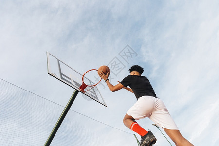 夏天酷运动型男子将篮球投进筐高分辨率照片酷运动型男子将篮球投进筐高品质照片积极的自由背景图片