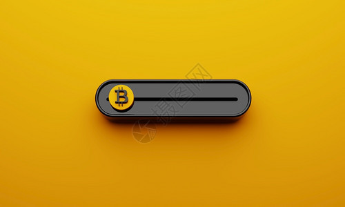 BTC主题经济和商业投资概念3D显示图形设计解中以出售或购买方式营利的黄色背景滑块上的Bitcoin幻灯片条上黑色隐秘货币比特幻图片