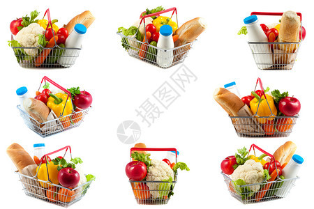 水果八种精美购物篮的拼凑装满完美的每日产品购物盒被从八面消除时钟Chondwise购物者种类图片