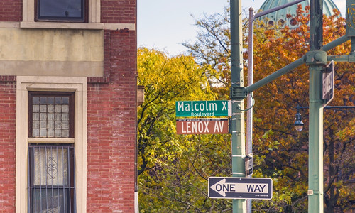 兰诺克斯大道又名MalcolmXBoulevard这两个名字都得到正式承认是纽约市曼哈顿区上层穿过莱姆的主要南北路线经哈莱姆墙正图片