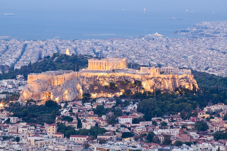 阁楼清晨在雅典市的外景从城最高点LycabettusHill利卡贝图斯山看到Acropolis人希腊的旅游图片