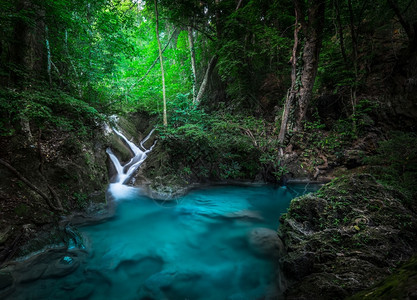 墙纸植物泰公园Kanchanaburi泰国深热带雨林的Erawan级联瀑布下流的绿水世界图片