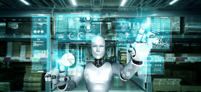 制造业创新工机器人在仓库工作以替代人智能概念用于业革命和自动化制造过程创新工业机器人在仓库工作以替代人运输软件图片