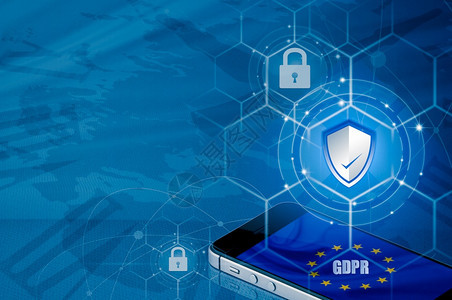 控制器锁里面在移动电话和欧盟内安装智能手机和欧盟的隔板和欧盟象征着欧盟一般数据保护条例或GDPR旨在统一整个欧洲的般数据保护条例图片
