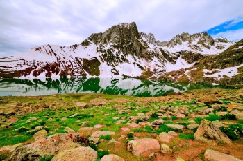 小路北部查谟克什米尔峡谷的美丽自然风景与明亮蓝湖北部查谟克什米尔远足喜马偕图片