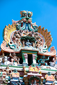 祷告印度大建筑和宗教艺术伟大的印度建筑和宗教艺术神庙Gopuram塔外墙的神殿印度南部马哈拉塔英雄古代多彩雕像湿婆传统的图片