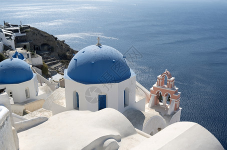山视窗希腊圣托里尼岛奥亚的教堂传统图片