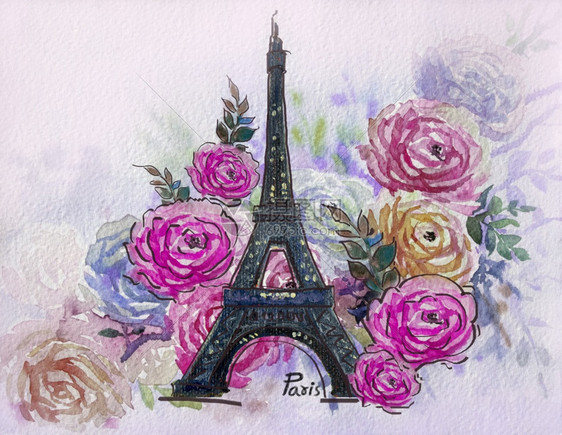 法国巴黎浪漫艺术设计时装印刷品贺卡明信片或当代的画图法国巴黎罗曼艺术设计明信片或当代时尚地标游客图片
