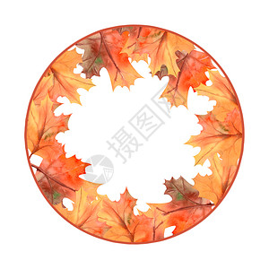 艺术水彩秋叶圆形边框图片