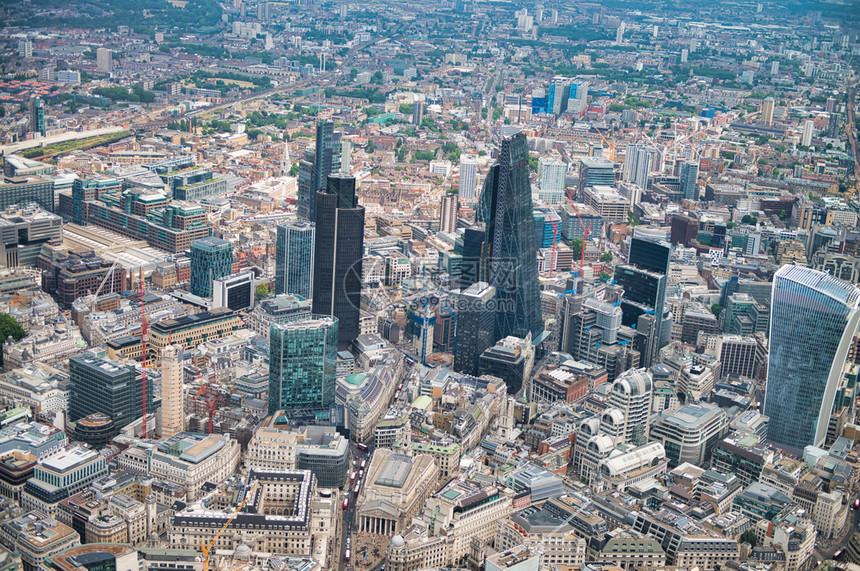 商业天际线建筑学从直升机上看到伦敦摩天大楼的空中视线图片