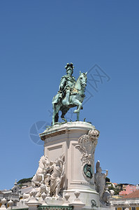 旅游观光行在葡萄牙里斯本著名的商业广场又称TerrirodoPaco中心何塞一世国王雕像塑图片