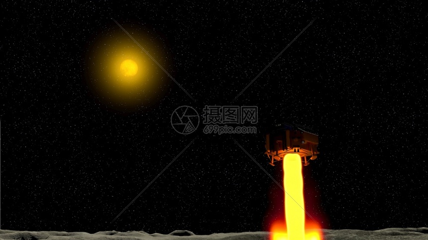 控制板星系技术长阳4号月圆探测器和尤图2月号球漫游者于2019年月3日与太阳一起在月球表面着陆背景为3D插图图片