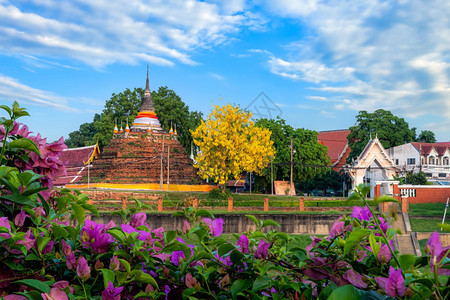 Ratchaburanana寺庙的PhraChediLuang公园是一座佛教寺庙这是在菲特桑努洛克Phitsanulok的一个主图片