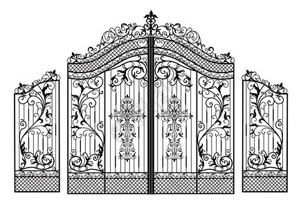 灯欢迎水平的锻造金属大门素描维多利亚风格艺术锻造栅栏门用于寺庙教堂基督入口区正门锻造金属大素描维多利亚风格艺术锻造栅栏门用于寺庙背景图片