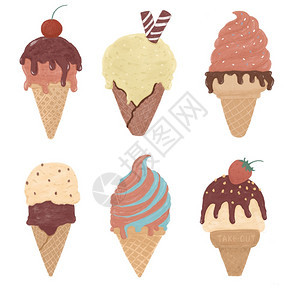 棕色的打印用于日记贴纸刷品的冰淇淋锥形色年水彩花粉夏季插图集素描图片