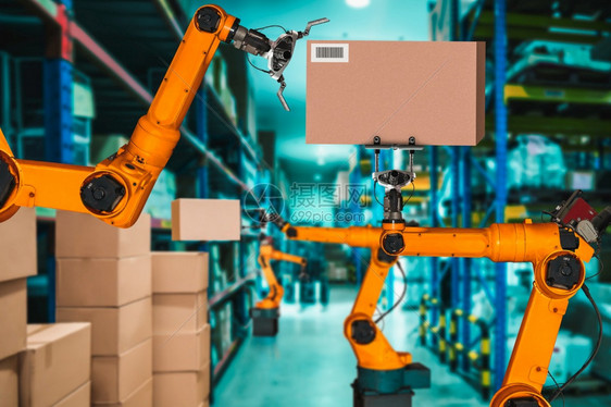 艾用于创新仓库和工厂数字技术的智能机械臂系统使用连接到互联网的IOT软件由工业程控制的自动化造机器人用于创新仓库和工厂数字技术的图片