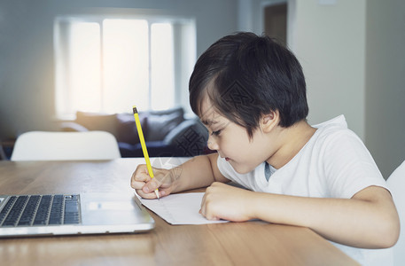 为了社会的幼儿园童使用笔记本电脑在互联网上搜索信息而校友与学生在19岁入校期间却不上学社交娱乐习在线教育等课程中被隔离图片