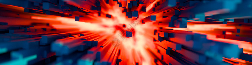 洞技术3D红色蓝和橙以完整框架横幅格式的多种不同散条或几何矩形柱岩外背景摘要能源互联网数据隧道背景艺术的图片