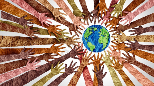 不同的触碰环境世界文化地球日和全多样以及国际文化作为不同种族和人群合作的概念象征用3D插图方式将地球牵起双手把地球团结在一起以3图片