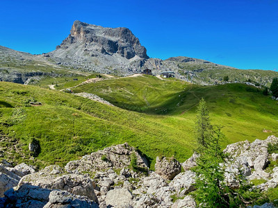 颜色美丽五塔意大利阿尔卑斯山辛克托里脉夏季风景多洛米特山脉乡村的图片