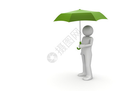 人们白色背景系列中的绿色伞下人3D孤立字符季节男图片
