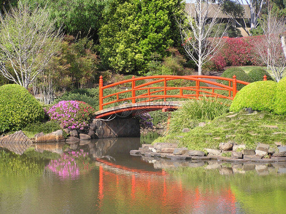亚洲订购孤独尼基桥反映在日本花园湖中澳大利亚昆士兰州Toowoomba图片