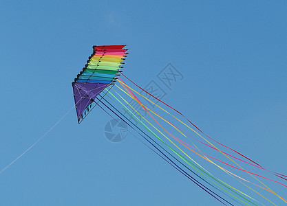 色彩多彩的风筝绿色天空粉色蓝色爱好黄色彩虹细绳红色活动图片