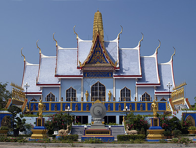 泰国的佛教寺庙信仰建筑学浅蓝色金子佛教徒宗教图片