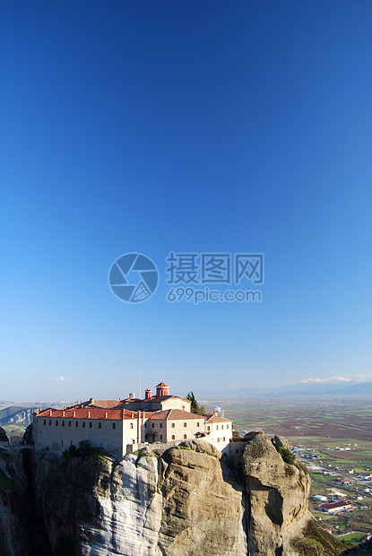 希腊梅托拉瓦拉姆修道院精神建筑学宗教生活悬崖山顶石头岩石信仰图片