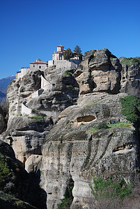 希腊梅托拉瓦拉姆修道院生活悬崖山顶建筑学宗教石头信仰精神岩石图片